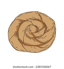 Tahini pie hand drawn illustration. Turkish cuisine traditional dishes.