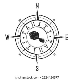 Tahiti, French Polynesia Stamp Map Compass Adventure. Illustration Travel Country Symbol. Seal Expedition Wind Rose Icon.
