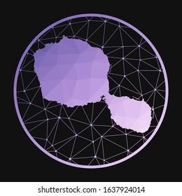 Tahiti icon. Vector polygonal map of the island. Tahiti icon in geometric style. The island map with purple low poly gradient on dark background.