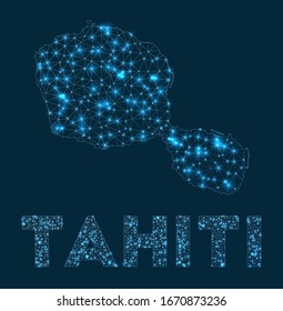 Tahiti network map. Abstract geometric map of the island. Internet connections and telecommunication design. Attractive vector illustration.