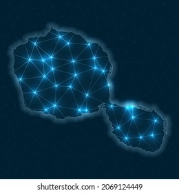 Tahiti network map. Abstract geometric map of the island. Digital connections and telecommunication design. Glowing internet network. Charming vector illustration.