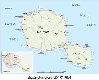 tahiti road and administrative map, Society Islands, France