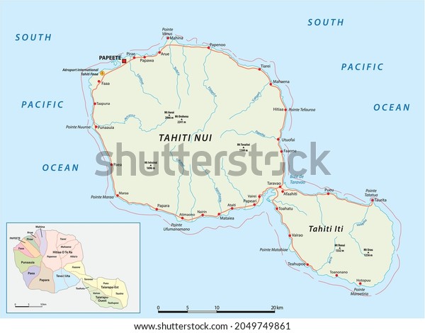 Tahiti Road Administrative Map Society Islands Stock Vector (Royalty ...