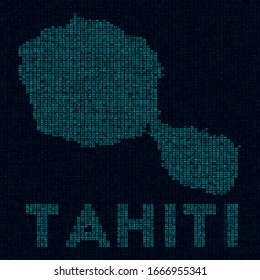 Tahiti tech map. Island symbol in digital style. Cyber map of Tahiti with island name. Charming vector illustration.