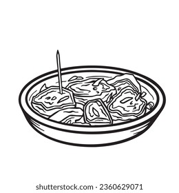 Tahu gejrot indonesian food vector illustration outline only for coloring book isolated on square white background. Simple flat tofu sweet and salty dish cartoon art styled drawing.