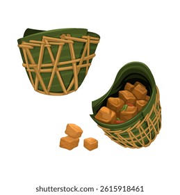 Tahu Sumedang or Fried Tofu On Traditional Package Cartoon Illustration Vector