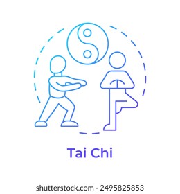 Icono de concepto de degradado azul de Tai Chi. Arte marcial, medicina tradicional. Sanación espiritual. Ilustración de línea de forma redonda. Abstractas idea. Diseño gráfico. Fácil de usar en infografía, presentación