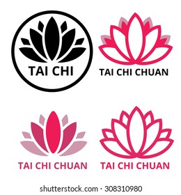 Tai chi chuan logo lotus in pink and black.