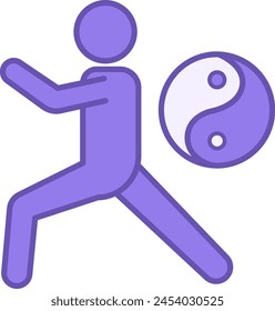 Tai Chi Colored Icon. Vector Icon. A man does health-improving exercises. Symbol of Yin and Yang. Alternative Medicine. Healthy lifestyle. Wellness Concept