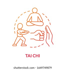 Tai chi concept icon. Traditional chinese martial art idea thin line illustration. Oriental practice, defence training and meditation technique. Vector isolated outline RGB color drawing