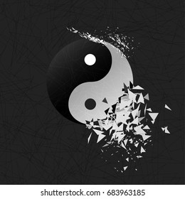 Tai chi explosion. Vector yin yang symbol on the black background