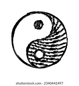 Tai chi ink brush logo.Vector hand drawn illustration on white background