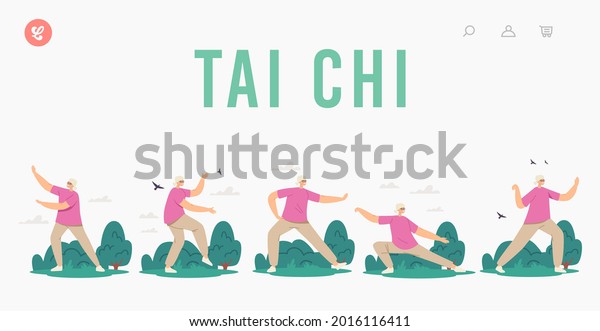 Tai Chi Landing Page Template. Elderly Woman\
Exercising for Healthy Body, Flexibility and Wellness. Senior\
Character Morning Workout at City Park, Classes for Aged People.\
Cartoon Vector\
Illustration