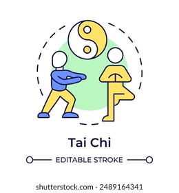 Tai Chi multi color concept icon. Martial art, traditional medicine. Spiritual healing. Round shape line illustration. Abstract idea. Graphic design. Easy to use in infographic, presentation