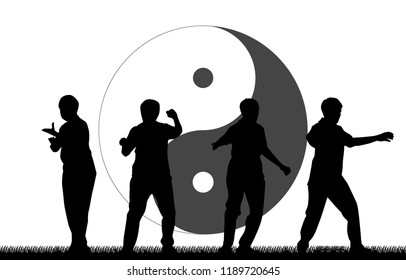 tai chi with yin-yang silhouette vector