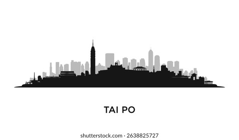 Tai Po Hong Kong Skyline Silhouette.
