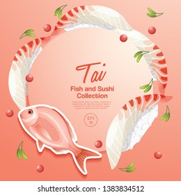 Tai Sushi : Fish and sushi set : Vector Illustration