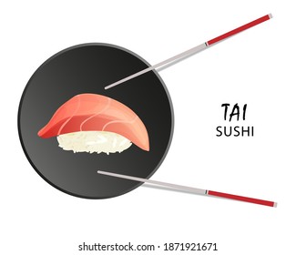 Tai sushi roll, Asian food, flat style. Isolated on white