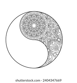 Taichi Mandala relexiation coloring book page for kdp book interior. Peaceful Petals, Ability to Relax, Brain Experiences, Harmonious Haven, Peaceful Portraits, Blossoming Beauty mandala design.