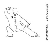 Taichi or Taiji pose outline. Chinese martial art. Tranquility. 