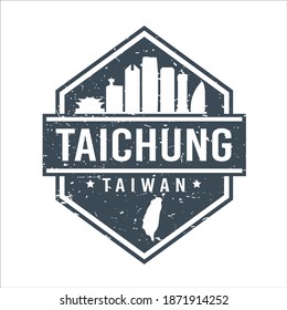 Taichung City, Taiwan Travel Stamp Icon. Skyline City Design Tourism Diamond. Vector Illustration Grunge Clip art Badge.