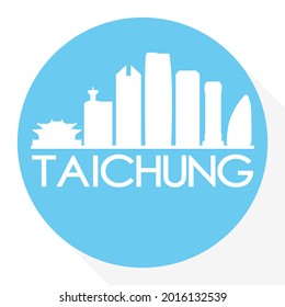 Taichung, Taiwan Round Button City Skyline Design. Silhouette Stamp Vector Travel Tourism.