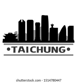 Taichung Taiwan Travel. City Skyline. Silhouette City. Design Vector. Famous Monuments.