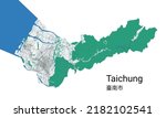 Taichung vector map. Detailed map of Taichung city administrative area. Cityscape panorama. Royalty free vector illustration. Road map with highways, rivers.