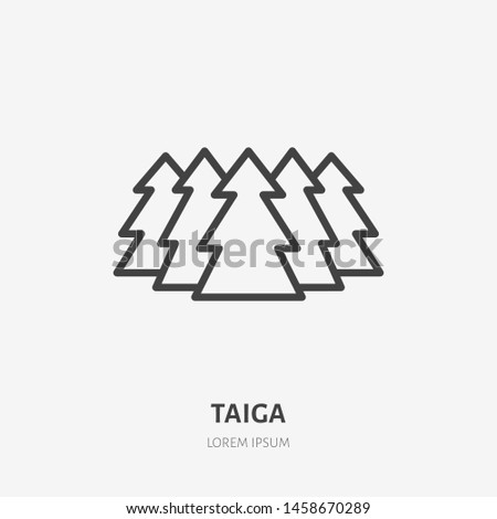 Taiga flat line icon. Vector thin sign of siberian forest, wild nature. Outline illustration for fir trees.