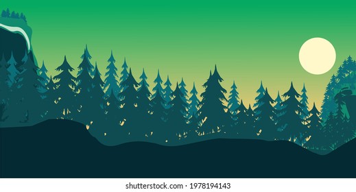 Taiga Forest Moon rise Scene 