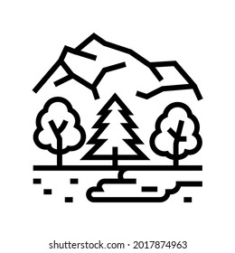 Taiga Landschaft Linie Symbol Vektorgrafik. Taiga Landschaftszeichen. isoliertes Kontursymbol