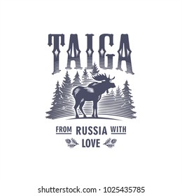 Taiga, Elose hornte auf dem Hintergrund Tanne, Russland, Liebe, Illustration, Vektorgrafik