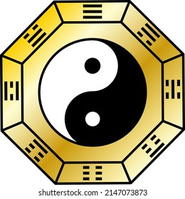 Taiji diagram and golden bagua diagram, oriental fortune-telling, occult and spiritual symbols