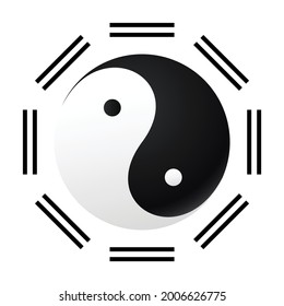 Símbolo taijitu yin yang blanco y negro sobre fondo blanco