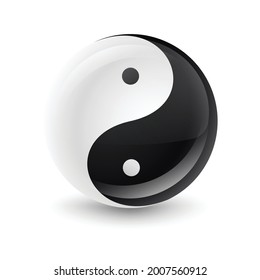 Símbolo taijitu yin yang blanco y negro sobre fondo blanco