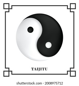 Símbolo taijitu yin yang blanco y negro sobre fondo blanco