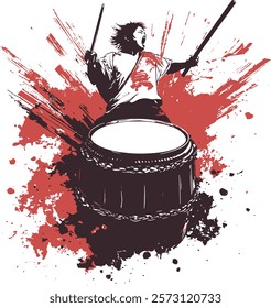 Taiko Drum instrument on Red and black Taiko Drum T-Shirt