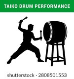 Taiko Drum Performance Silhouette – Traditional Drummer Black Vector Illustration