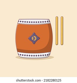 Taiko Drum Vector Icon Illustration with Outline for Design Element, Clip Art, Web, Landing page, Sticker, Banner. Flat Cartoon Style