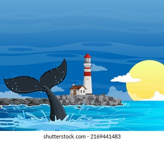 A tail of humpback whale above the water illustration