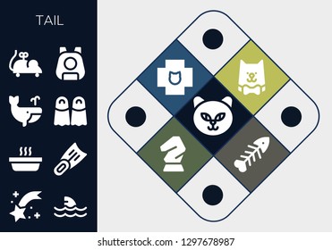  tail icon set. 13 filled tail icons. Simple modern icons about  - Cat, Shooting star, Shark, Fins, Whale, Mouse toy, Pet, Veterinary, Horse, Fishbone