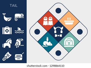  tail icon set. 13 filled tail icons. Simple modern icons about  - Devil, Fins, Pet, Horse, Parrot, Veterinary, Shark, Whale, Chameleon, Cat, Rat