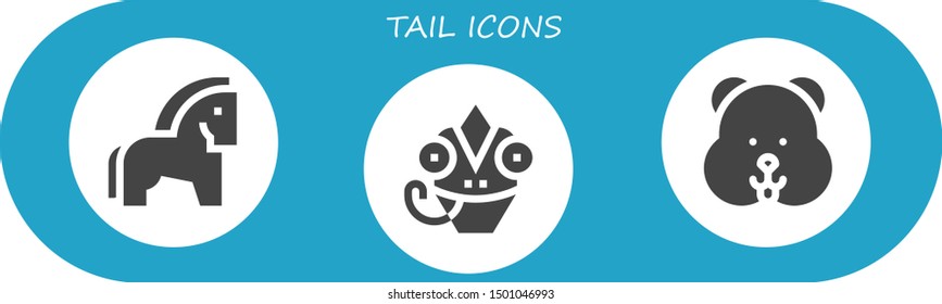 tail icon set. 3 filled tail icons.  Simple modern icons about  - Horse, Chameleon, Hamster