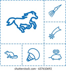 Tail icon. set of 6 tail outline icons such as mouse, horse, mouse toy, extinct sea creature