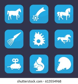 Tail icon. set of 9 filled tail icons such as horse, squirrel, mouse toy, extinct sea creature