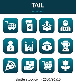 conjunto de iconos de cola. Ilustraciones vectoriales relacionadas con el carrito de compras, el spray y el paquete