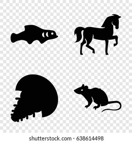 Tail icons set. set of 4 tail filled icons such as horse, mouse, extinct sea creature