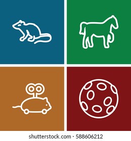 tail icons set. Set of 4 tail outline icons such as mouse, mouse toy, extinct sea creature