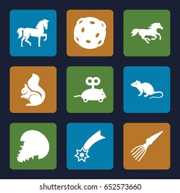 Tail icons set. set of 9 tail filled icons such as horse, mouse, squirrel, mouse toy, extinct sea creature
