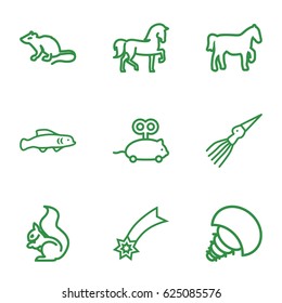 Tail icons set. set of 9 tail outline icons such as horse, mouse, squirrel, mouse toy, extinct sea creature, extinct fish